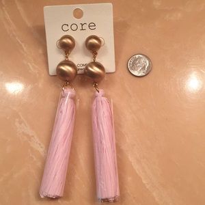 Pink tassel earrings with double gold balls